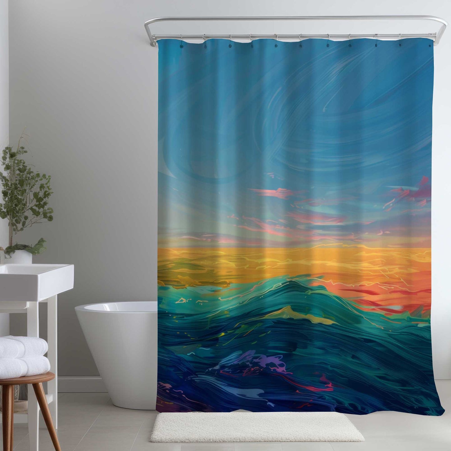 Rideau de douche Aquarelle | Décoration de maison élégante pour la salle de bain
