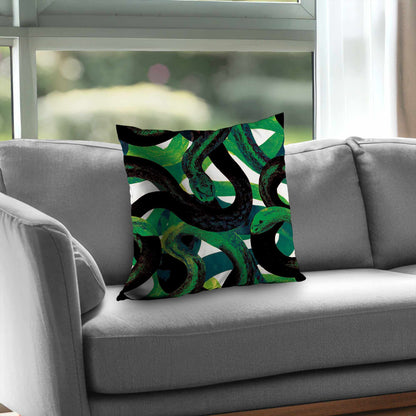 Emerald Coil Dance Poly Twill Throw Pillow | Home Decor