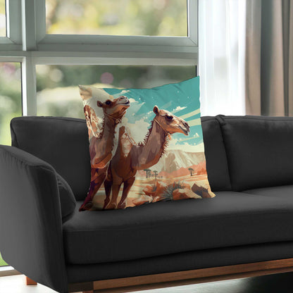 Two Camels Poly Twill Throw Pillow | Stylish Home Decor