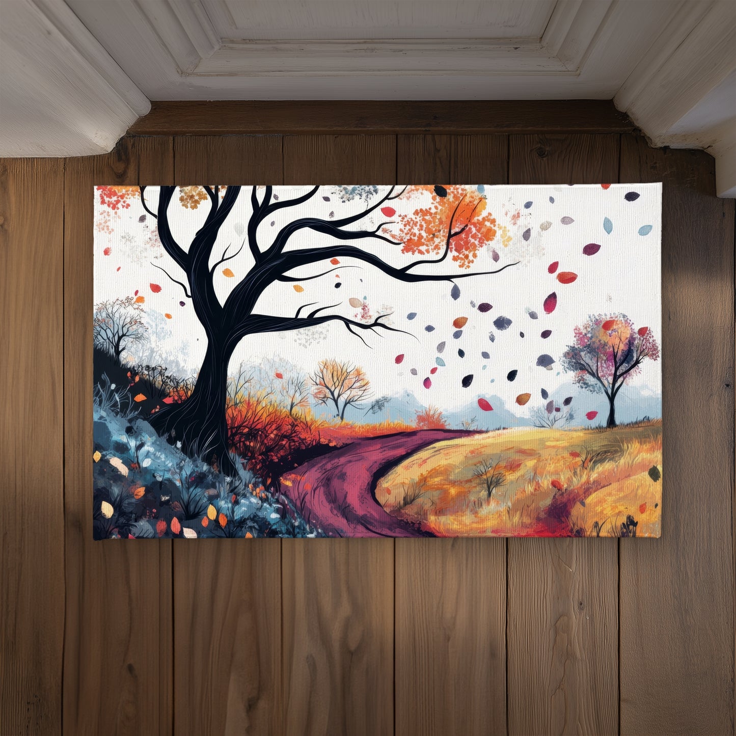 Blowing Leaves Blue Indoor Outdoor Door Mat | Home Decor