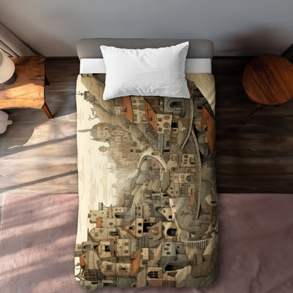 Intricate Town Hall Beige Duvet Cover | Elegant Home Decor