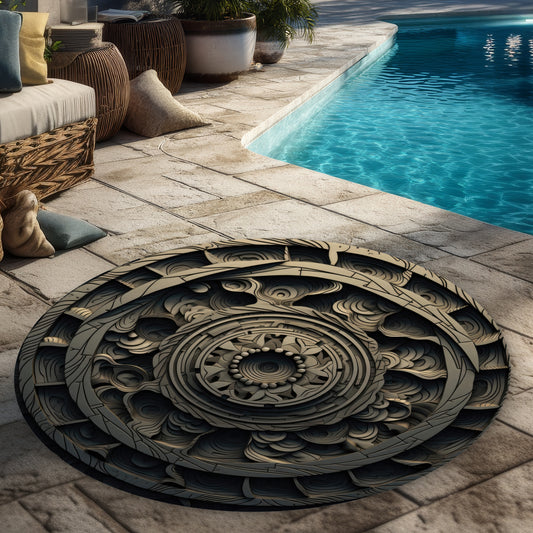 Cycles Beige 5' Round Outdoor Area Rug for Home Decor