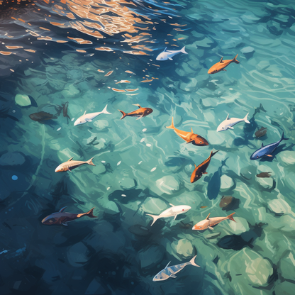 Garniture de coussin en sergé de polyester bleu Caustic Fish