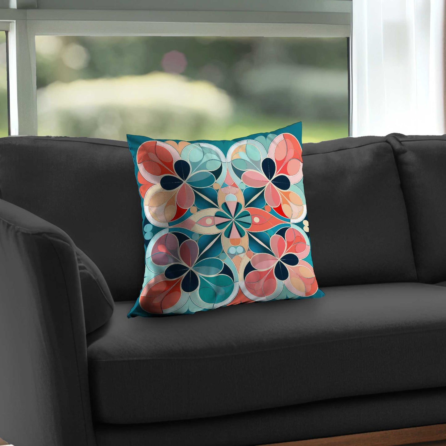 Coussin décoratif Mandala en sergé de polyester - Accessoire de décoration unique pour la maison