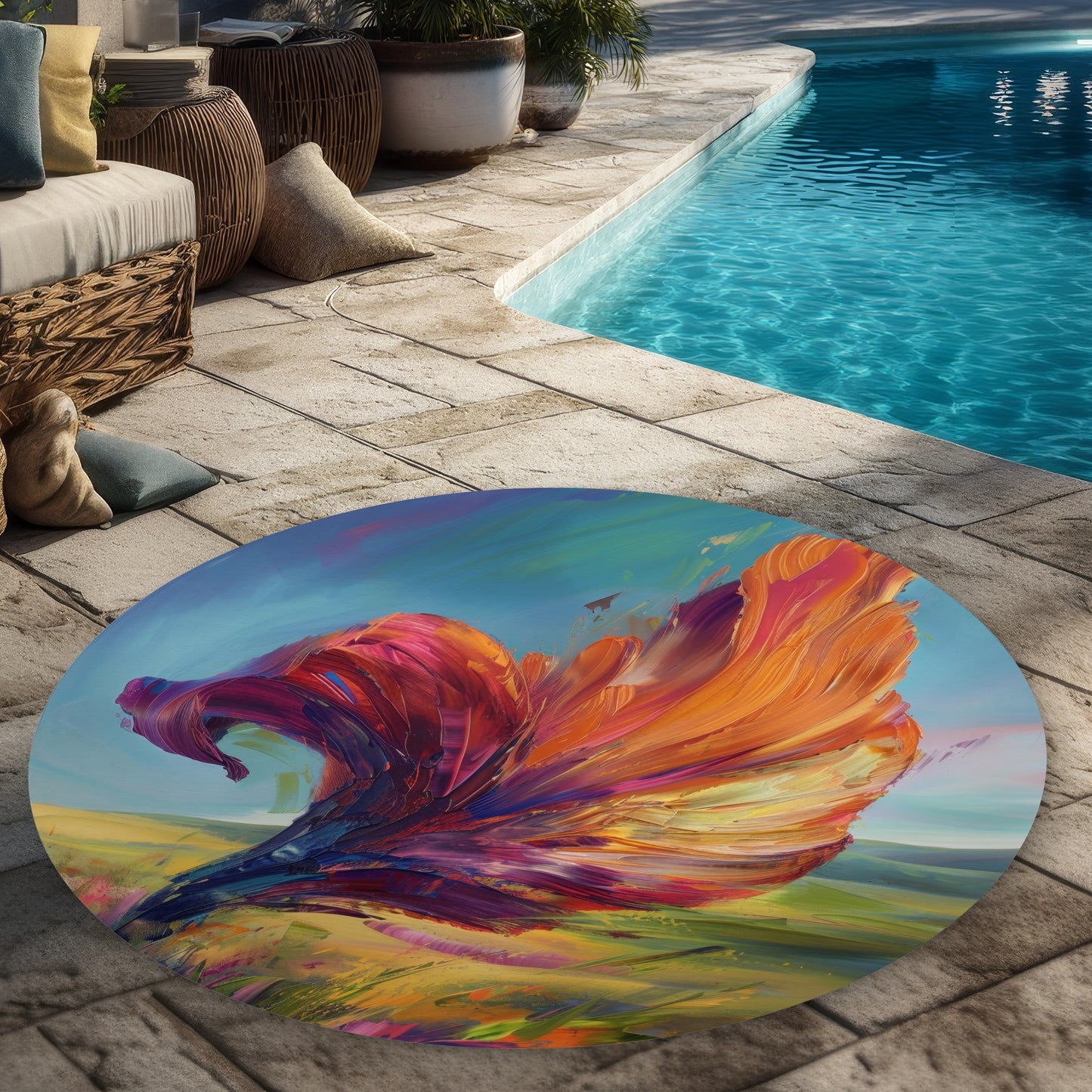 The Leaf - Red Round Outdoor Area Rug for Home Decor