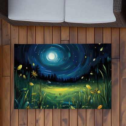 Between grass blades - Blue outdoor area rug for home decor