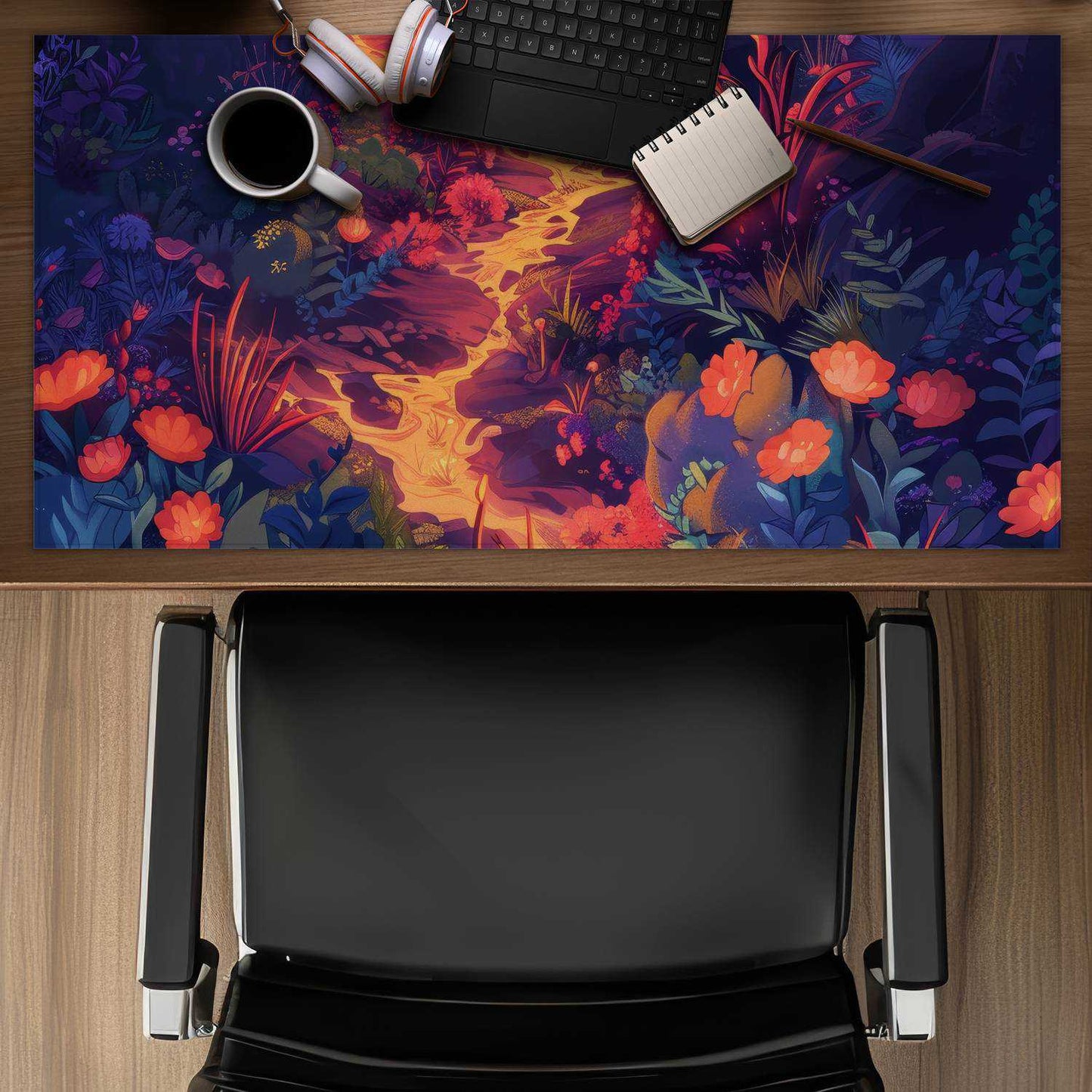 Burning Flowers Pink Desk Mat | Stylish Accessory