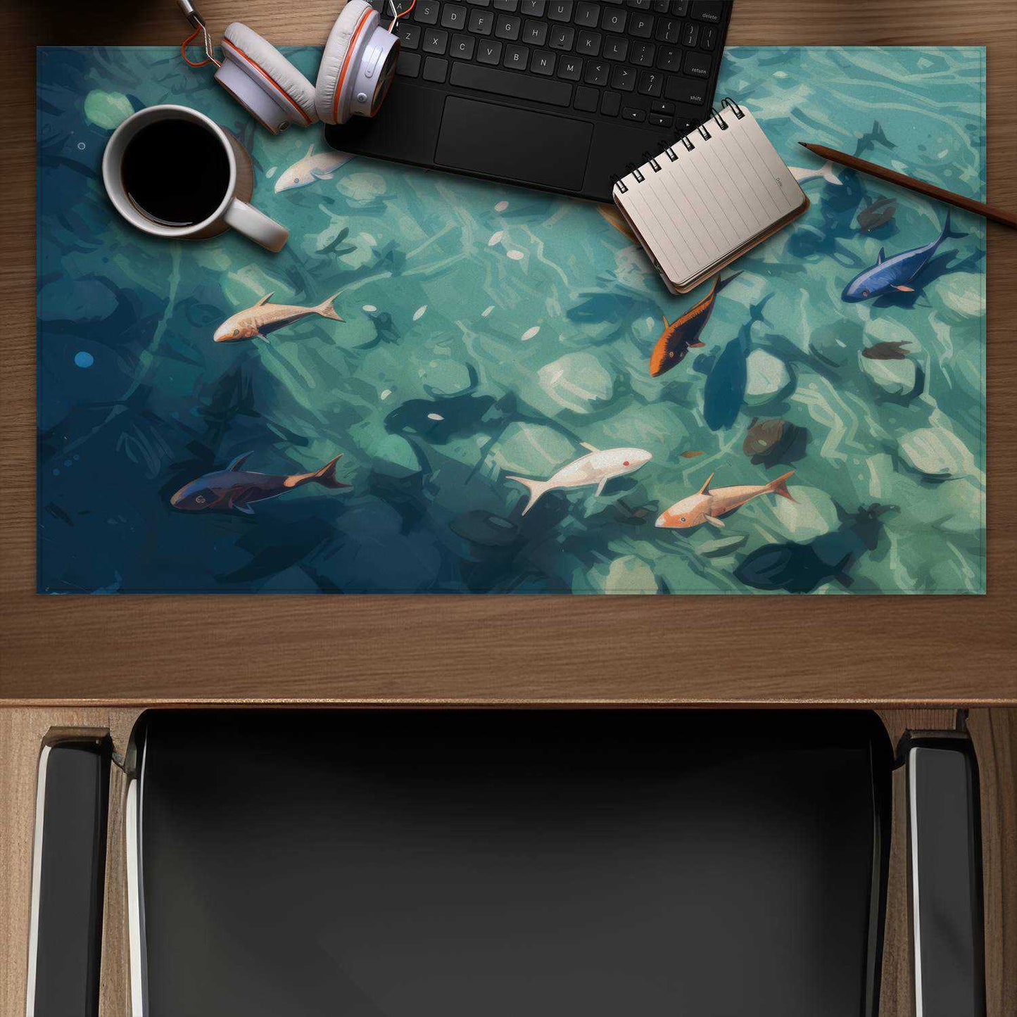Caustic Fish Blue Desk Mat - Stylish Home Decor Accessory