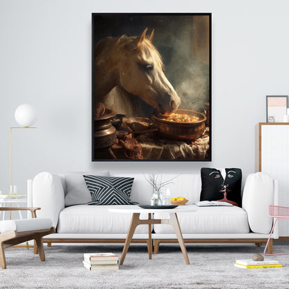 Horse on soup - 24"x24" Framed canvas