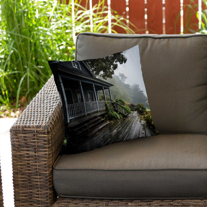Coussin décoratif en sergé de polyester « Porche pluvieux » - Accessoire de décoration confortable pour la maison