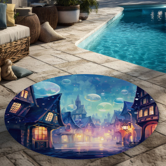 Tapis d'extérieur rond Bubble ville pour la décoration intérieure | Élégant
