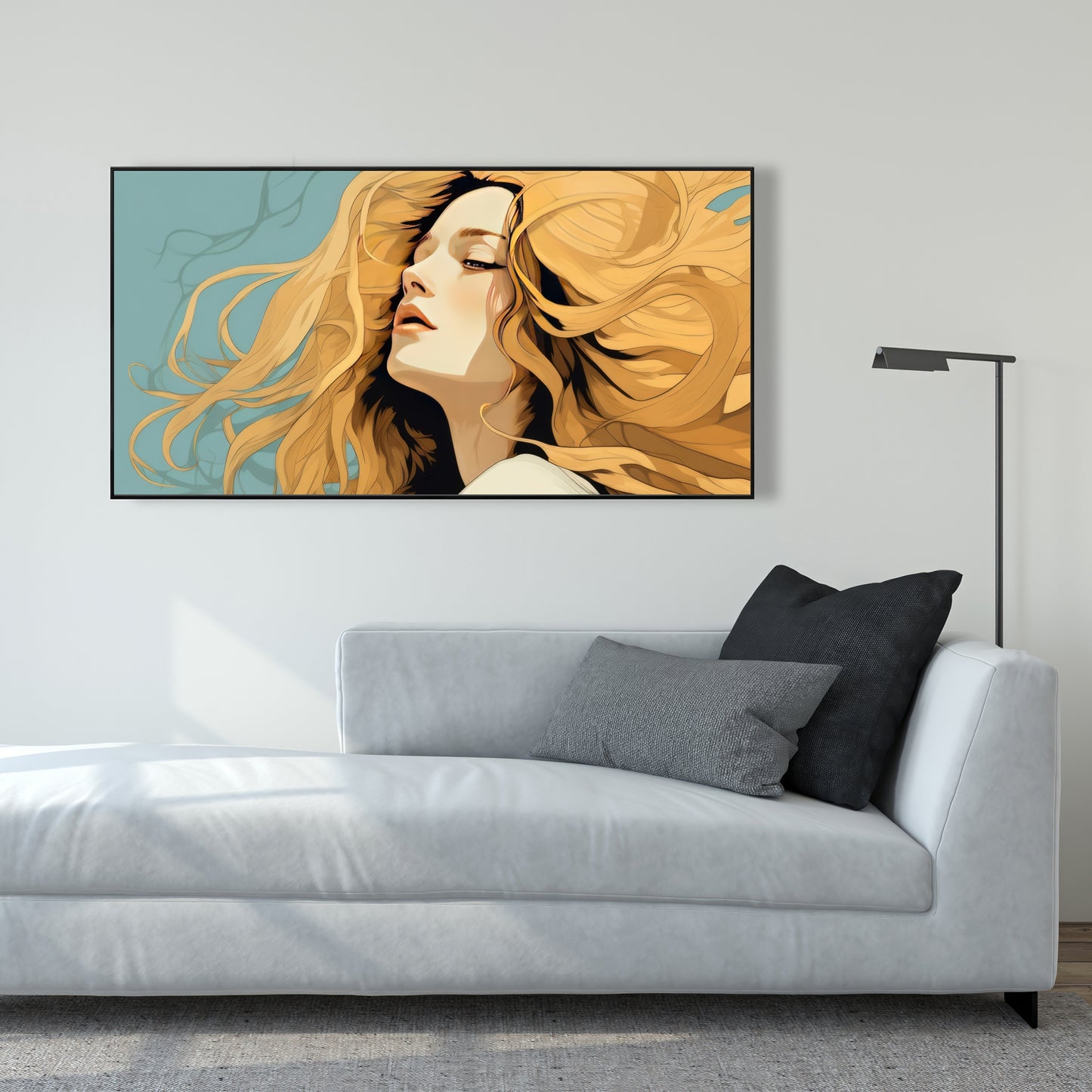 Flowing Hair - Beige Framed Canvas for Home Decor | Elegant Art