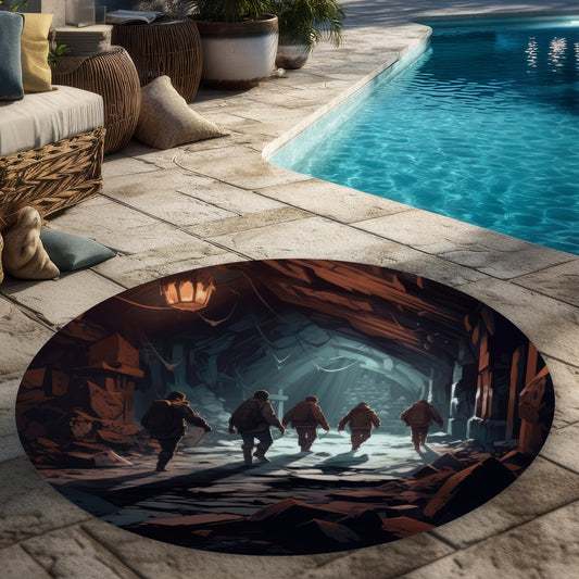 The Catacombs - Brown Round Outdoor Area Rug for Home Decor