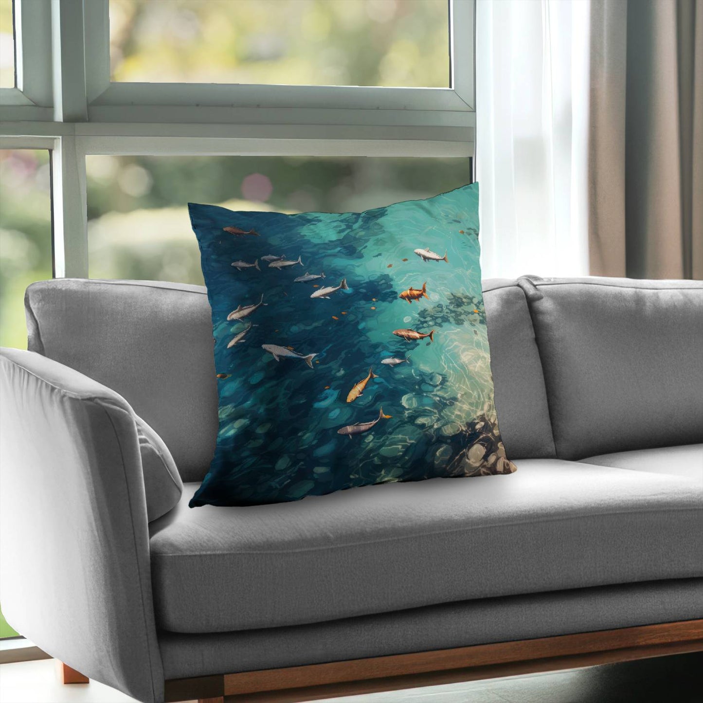 Swim ahead - Throw pillow - Print on demand