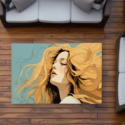 Flowing Hair Blue Outdoor Area Rug | Stylish Home Decor