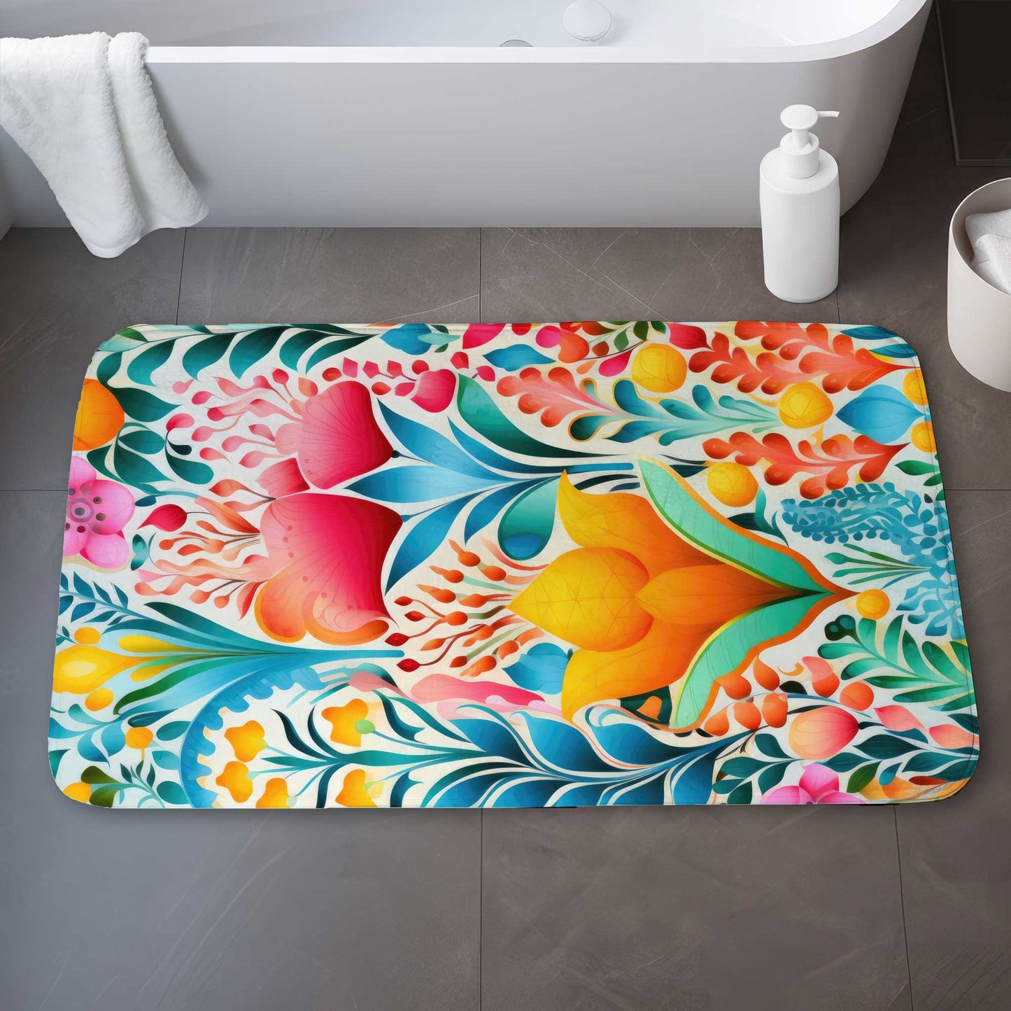 Flowing Flowers Pink Bath Mat | Elegant Home Decor Accent