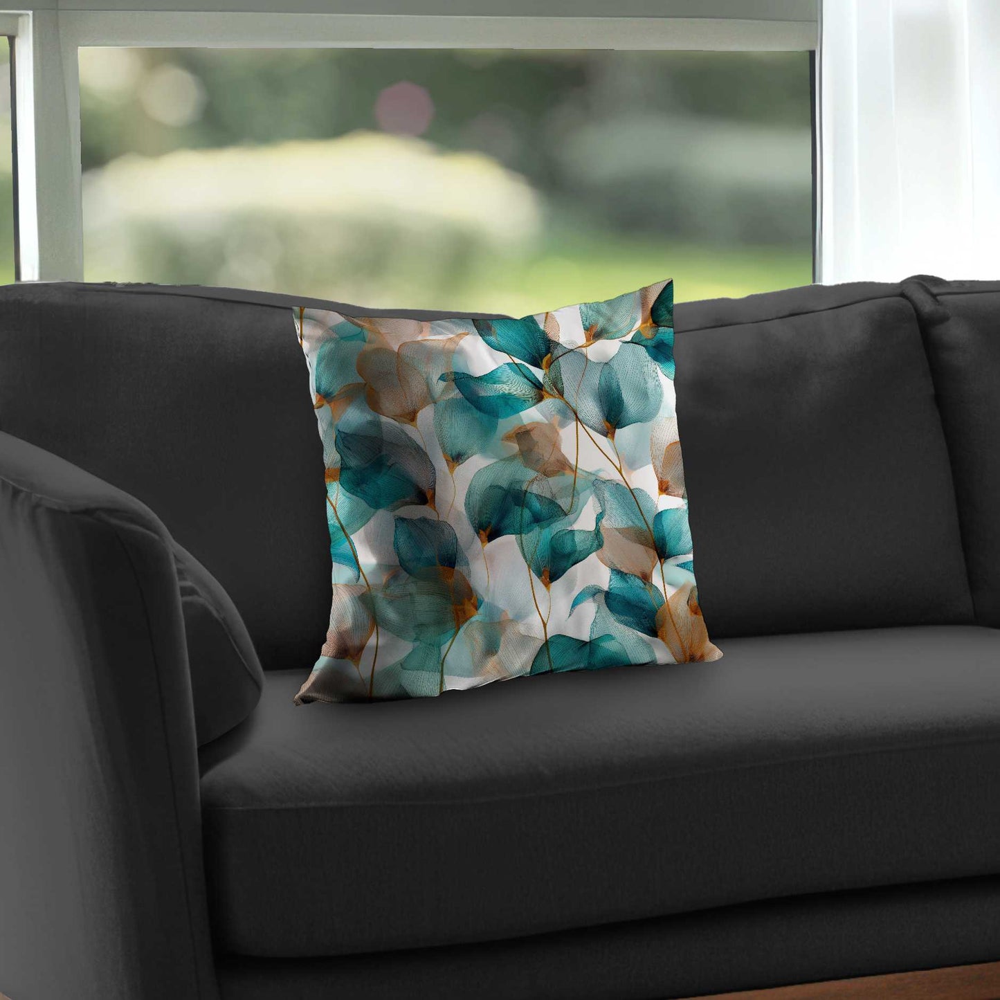 Teal and Brown Poly Twill Throw Pillow | Stylish Home Decor