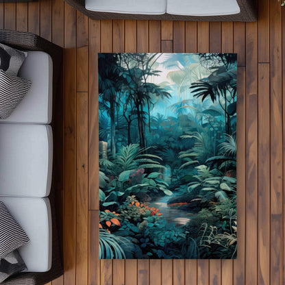 Deep in the jungle - Blue Outdoor Area Rug for Home Decor