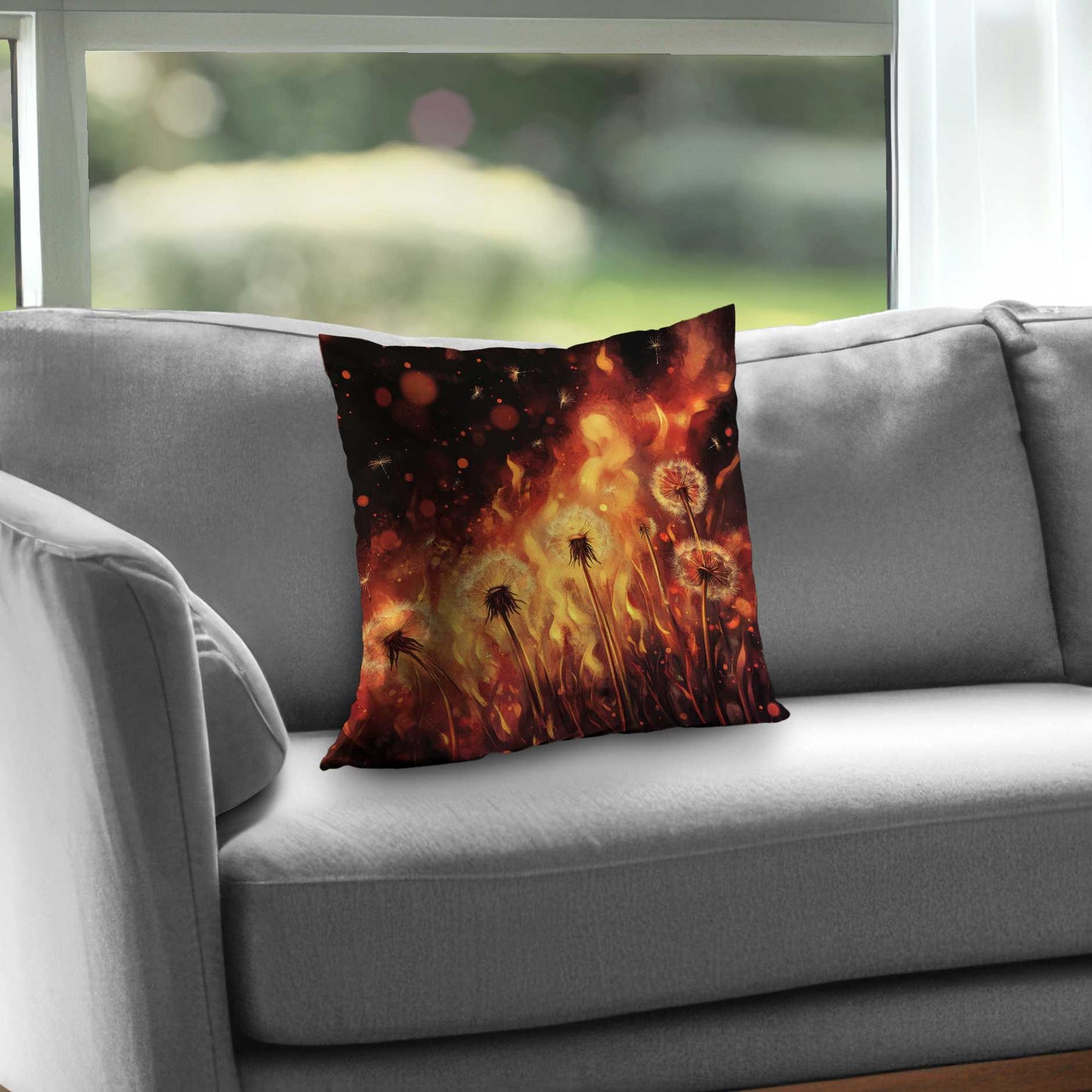 Dandy Fire Poly Twill Throw Pillow | Stylish Home Decor