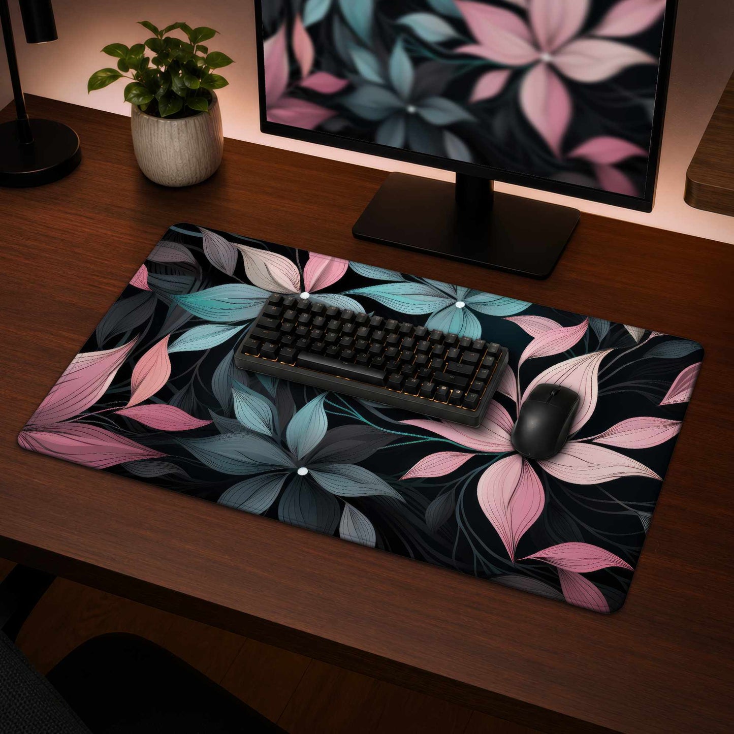 Desaturated Flowers Desk Mat - Elegant Home Decor Accessory