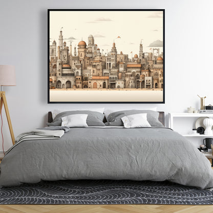The Old Town - Beige Framed Canvas for Home Decor