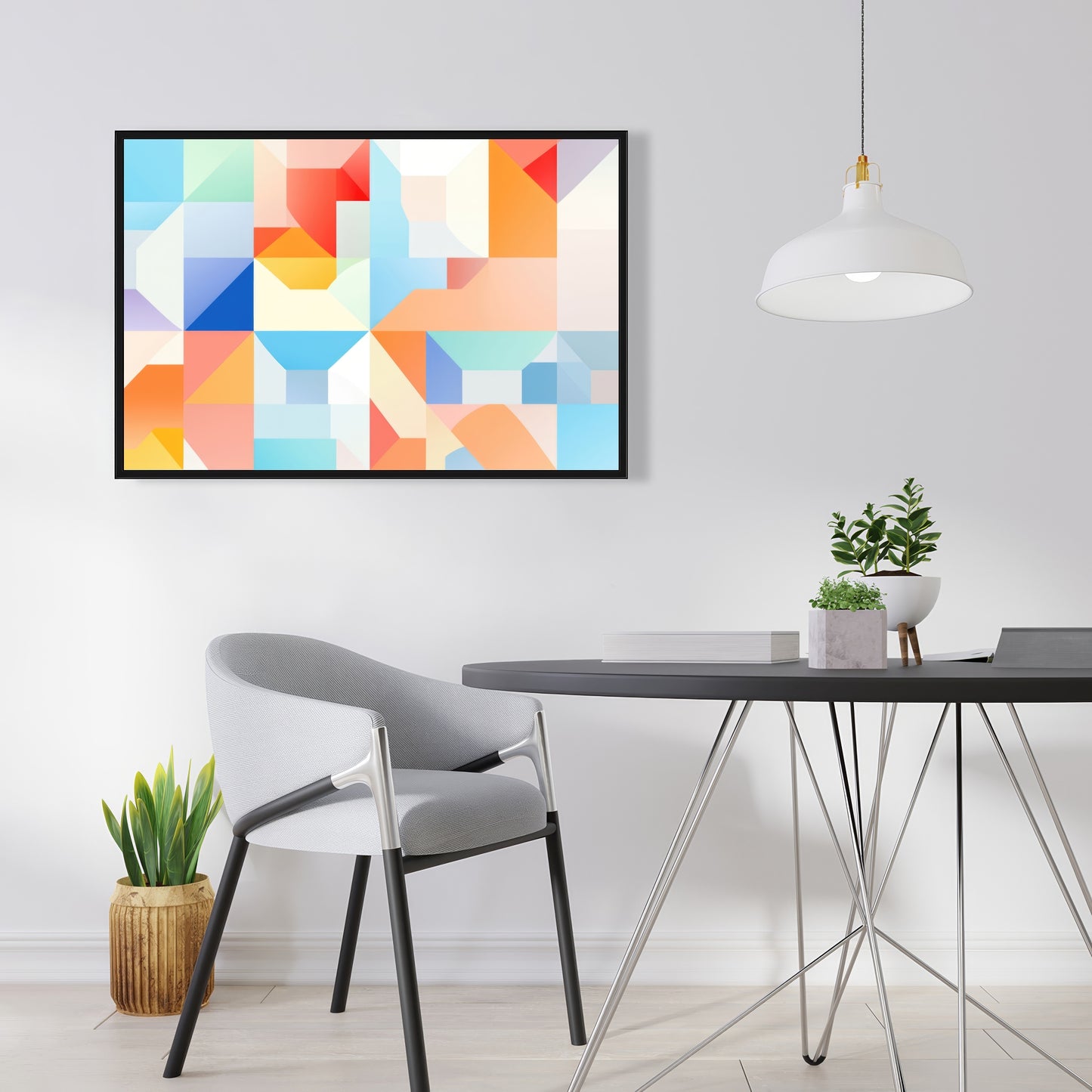 Geometric Cadence - Blue Framed Canvas for Home Decor