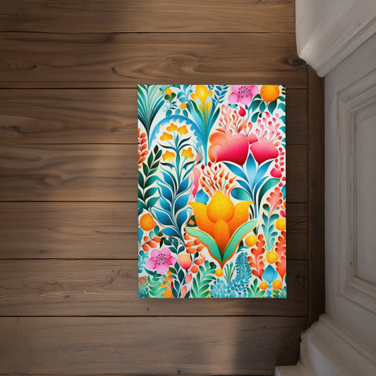 Flowing Flowers Orange Indoor Outdoor Door Mat | Home Decor