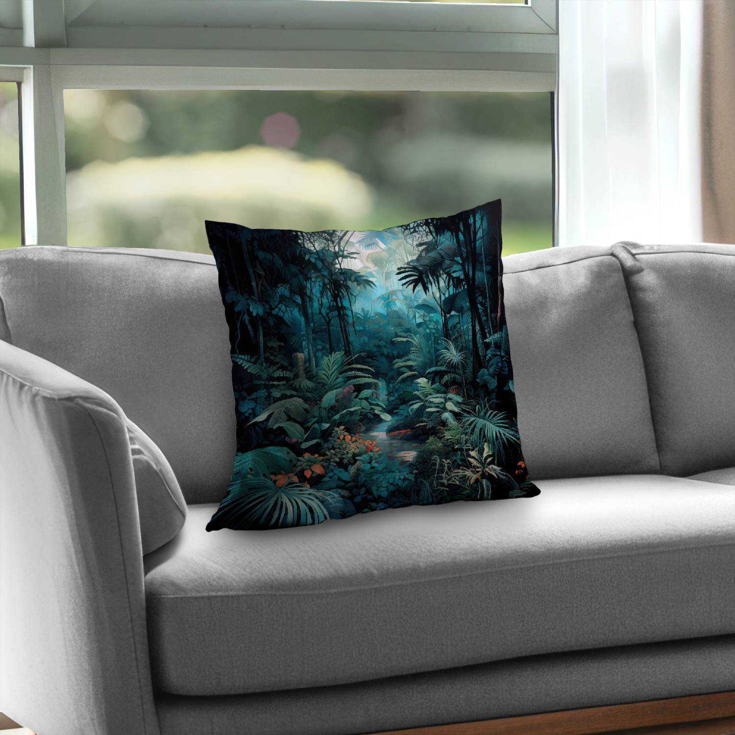 Deep in the Jungle Turquoise Poly Twill Throw Pillow - Decor