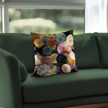 Coussin décoratif en sergé polyester, motif « Colorful Button Dance »