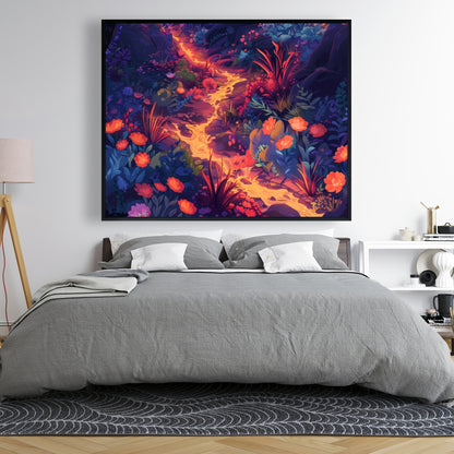 Burning Flowers Purple Framed Canvas | Home Decor Art