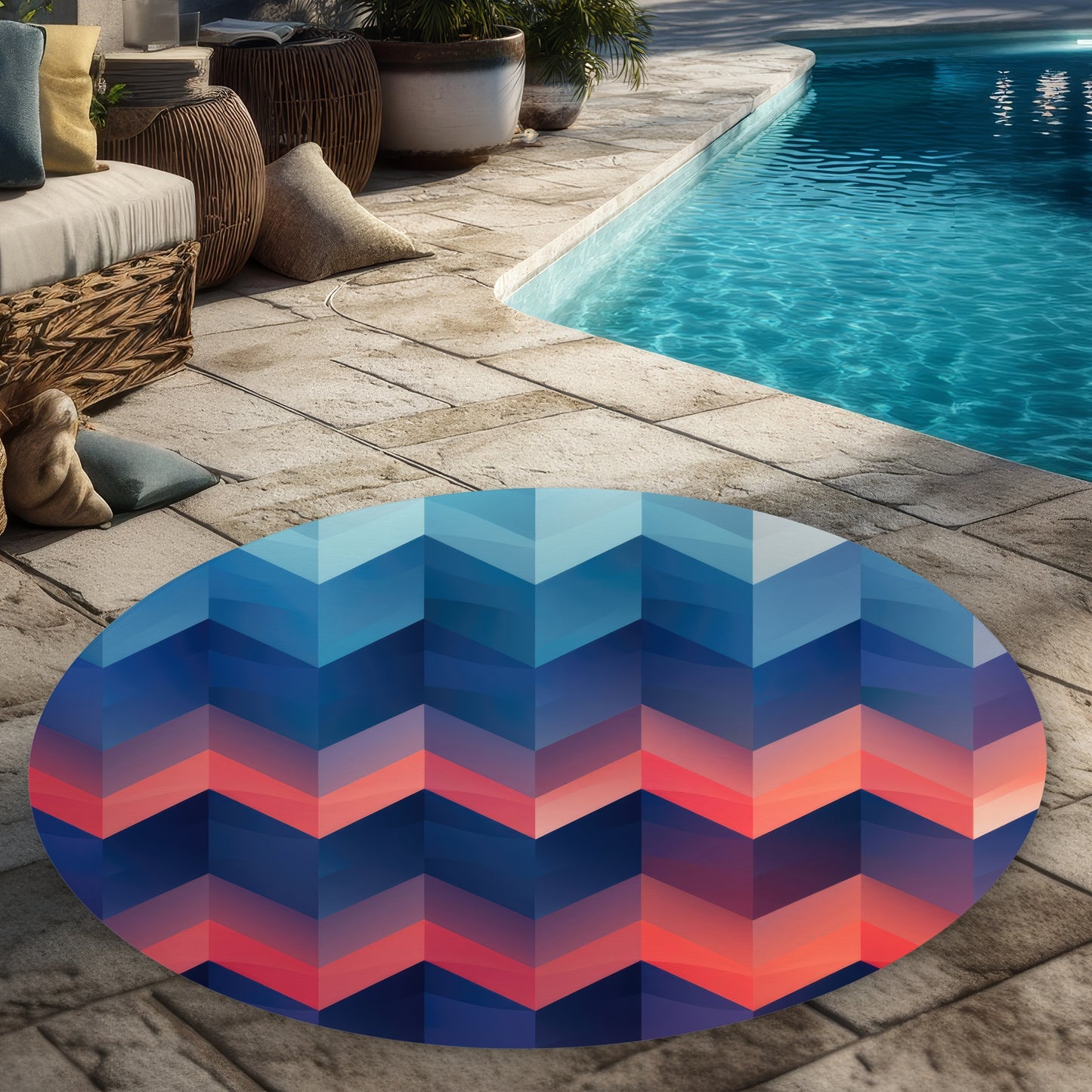 Tapis d'extérieur rond motif vagues de chaleur | Décoration intérieure élégante
