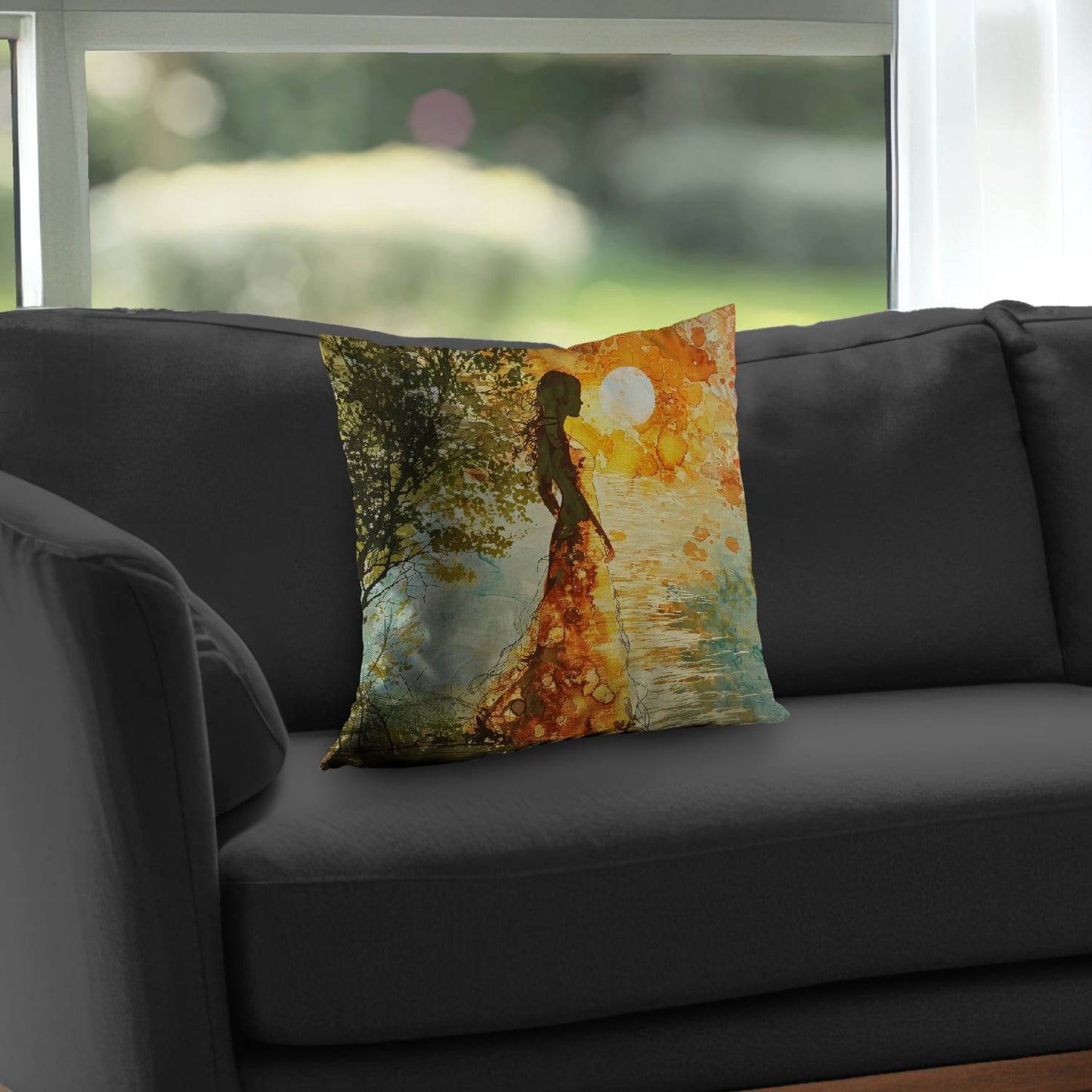 Peaceful Sun Green Poly Twill Throw Pillow | Home Decor Insert