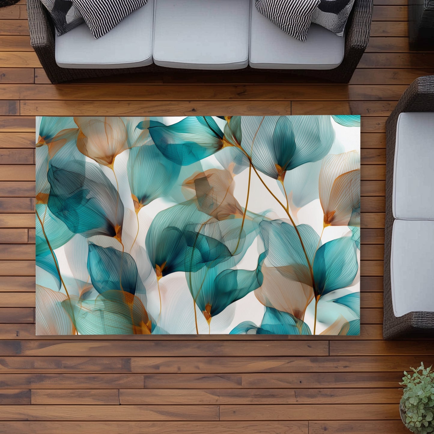 Teal and Brown Turquoise Outdoor Area Rug for Home Decor