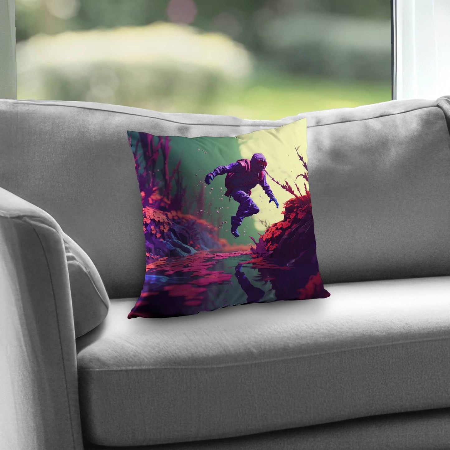 Neon leap - Throw pillow - Print on demand