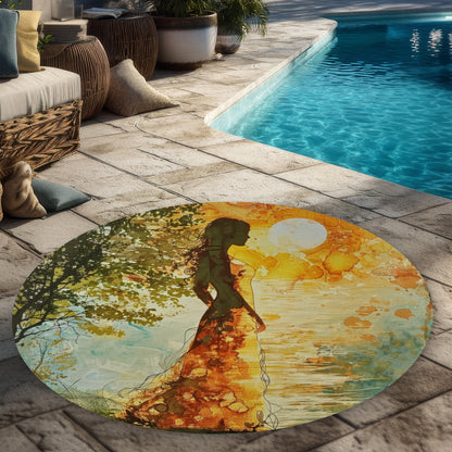 Tapis d'extérieur rond Peaceful Sun | Décoration intérieure élégante
