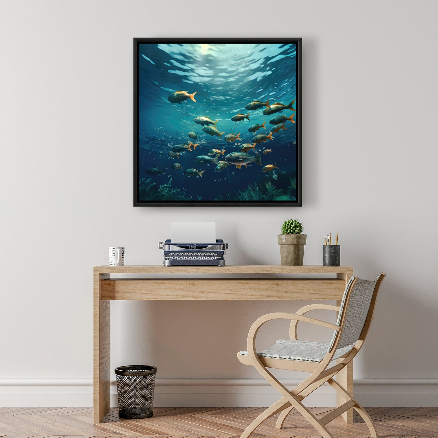 Shallow Swim - Green Framed Canvas for Home Decor | Art Print