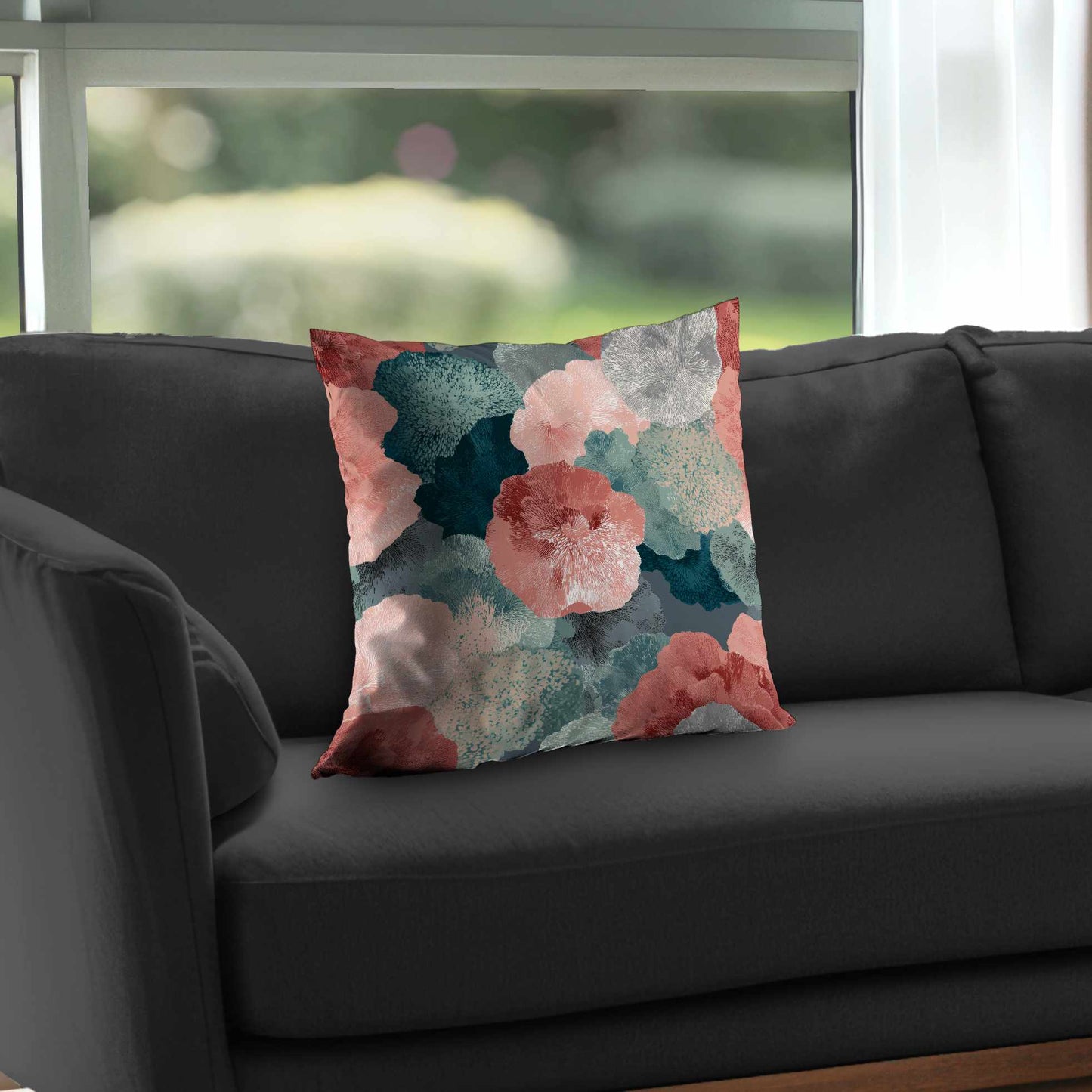 Whispering Coral Blooms Poly Twill Throw Pillow | Home Decor