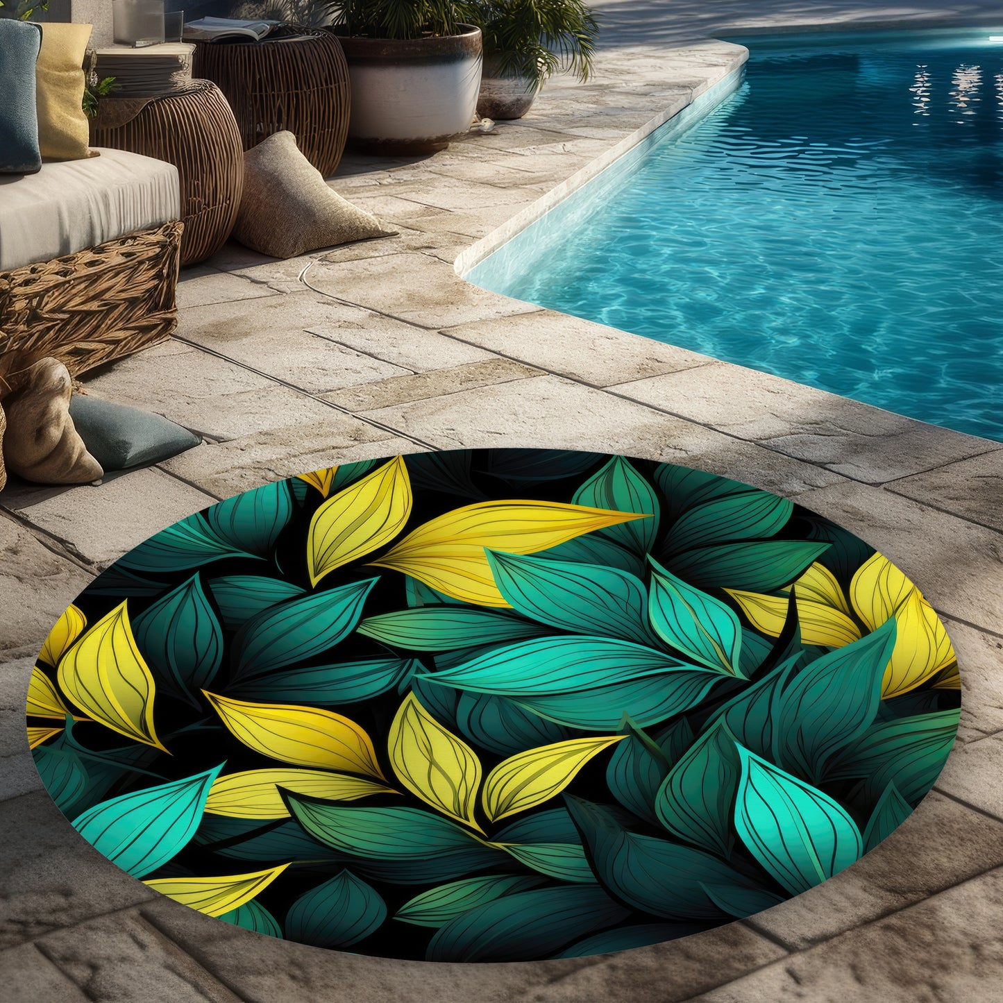Tapis d'extérieur rond Potent Aroma | Accent de décoration élégant