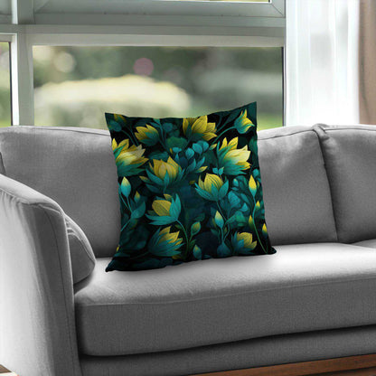 Coussin décoratif en sergé de polyester noir Intense Bloom