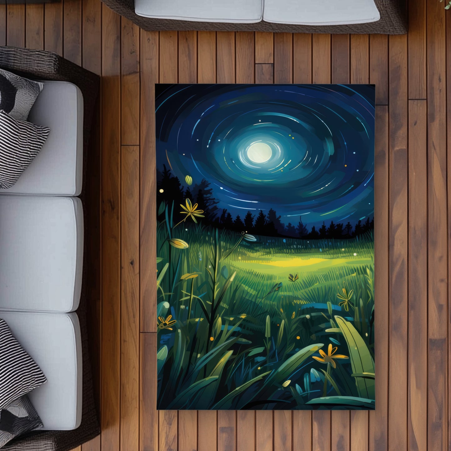 Between grass blades - Blue outdoor area rug for home decor