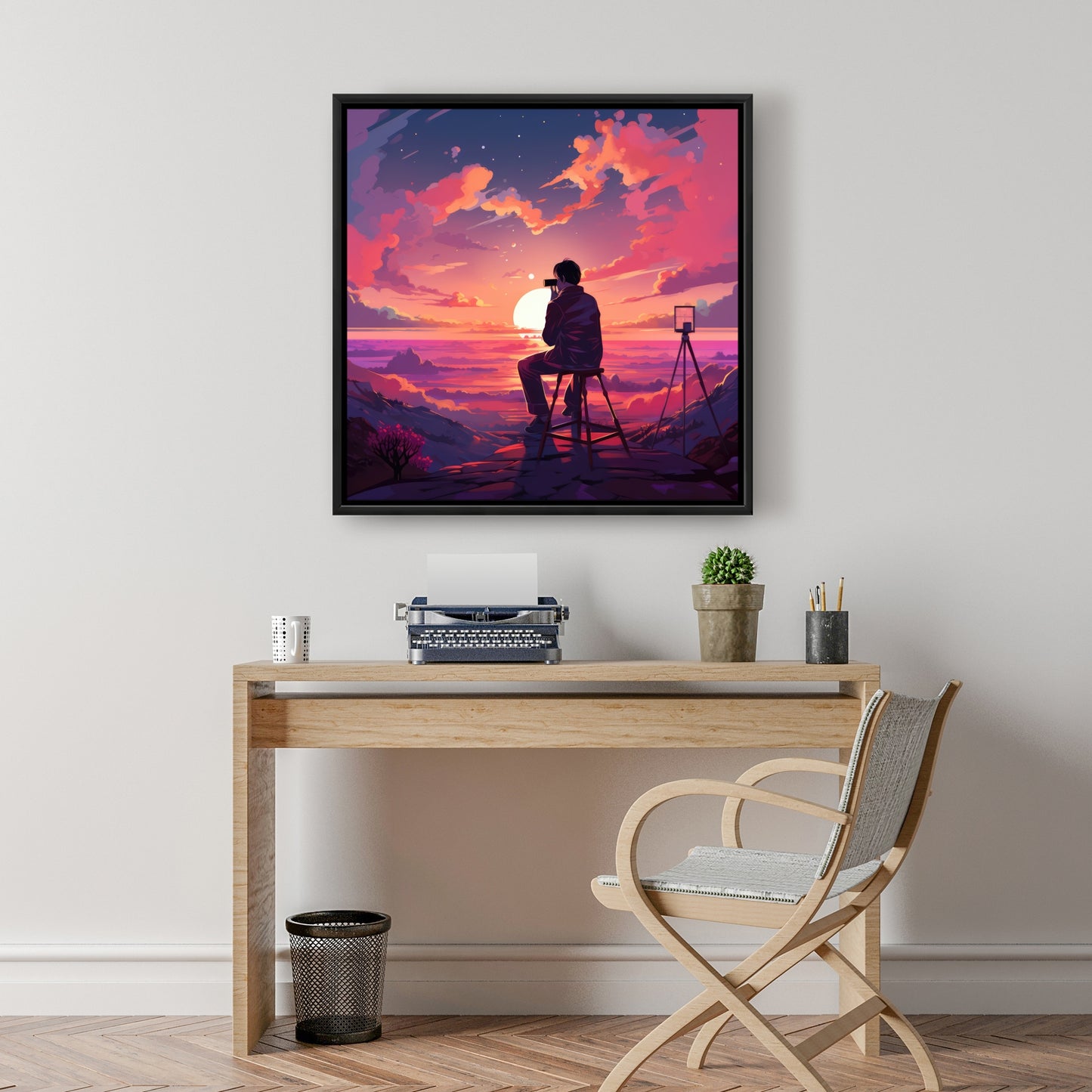 The Observer - Blue Framed Canvas Art for Home Decor