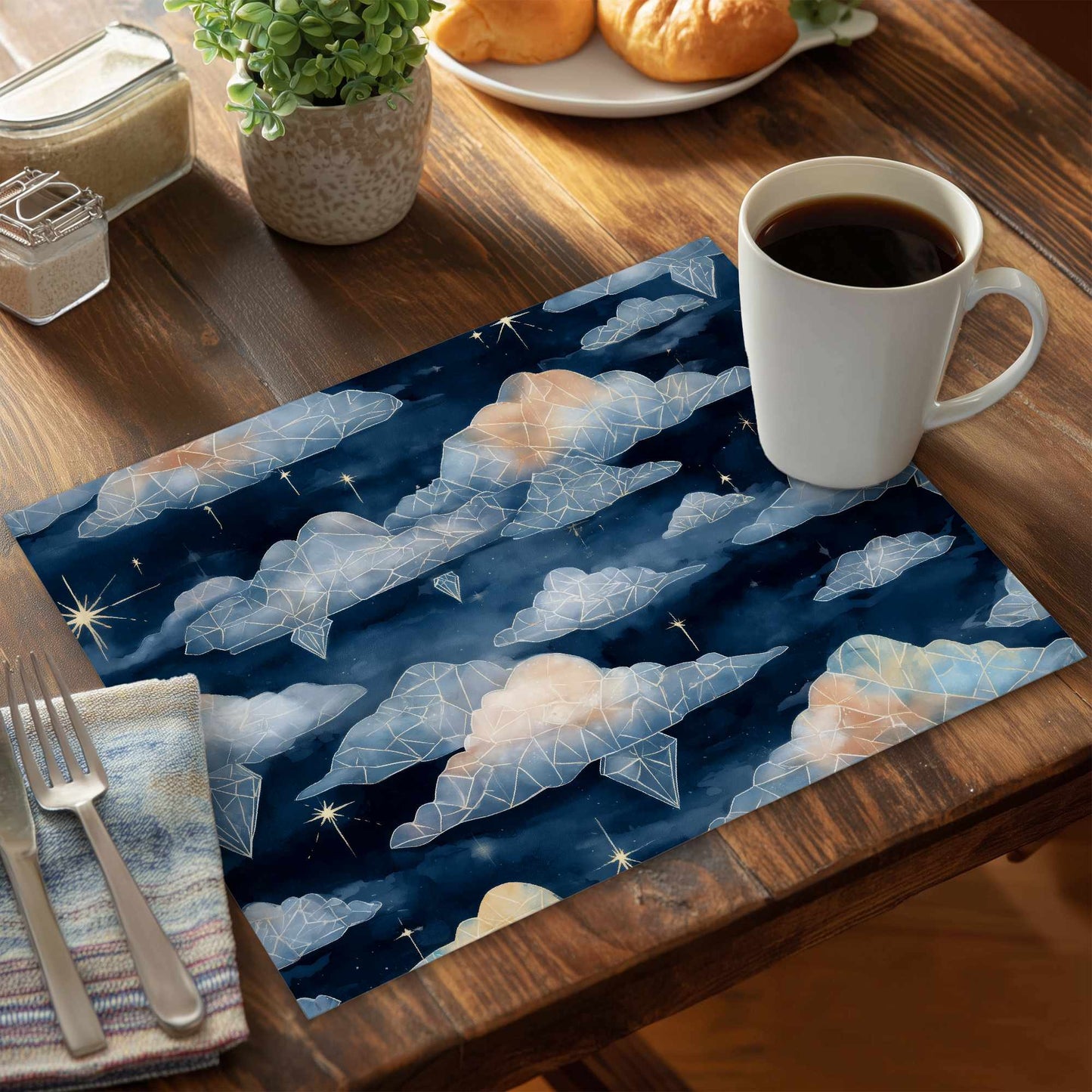 Set de table en polyester Nuages de cristal céleste pour la décoration intérieure