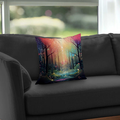 Magical forest Pink poly twill throw pillow | Home insert