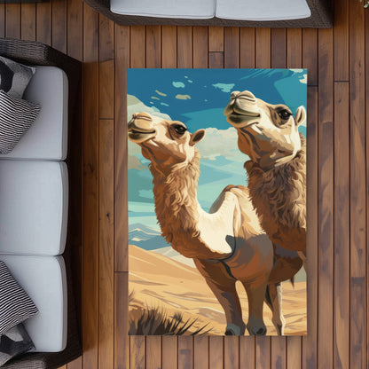 Camels Looking Up - Blue Outdoor Area Rug for Home Decor