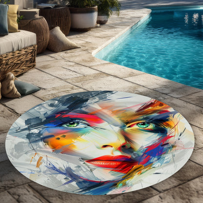 Abstract Look - White Round Outdoor Area Rug for Home Decor
