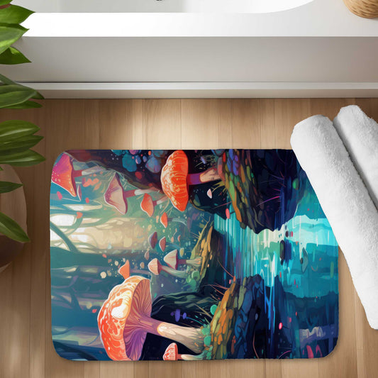 Whimsical Forest Turquoise Bath Mat | Home Decor Delight