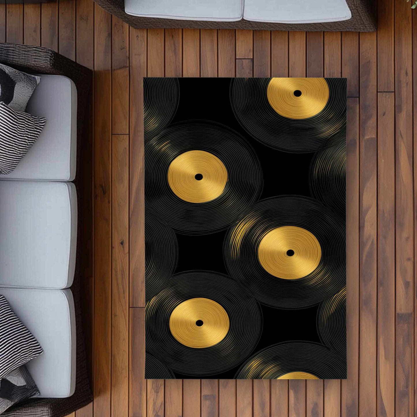 Tapis d'extérieur à cercles dorés | Décoration intérieure élégante