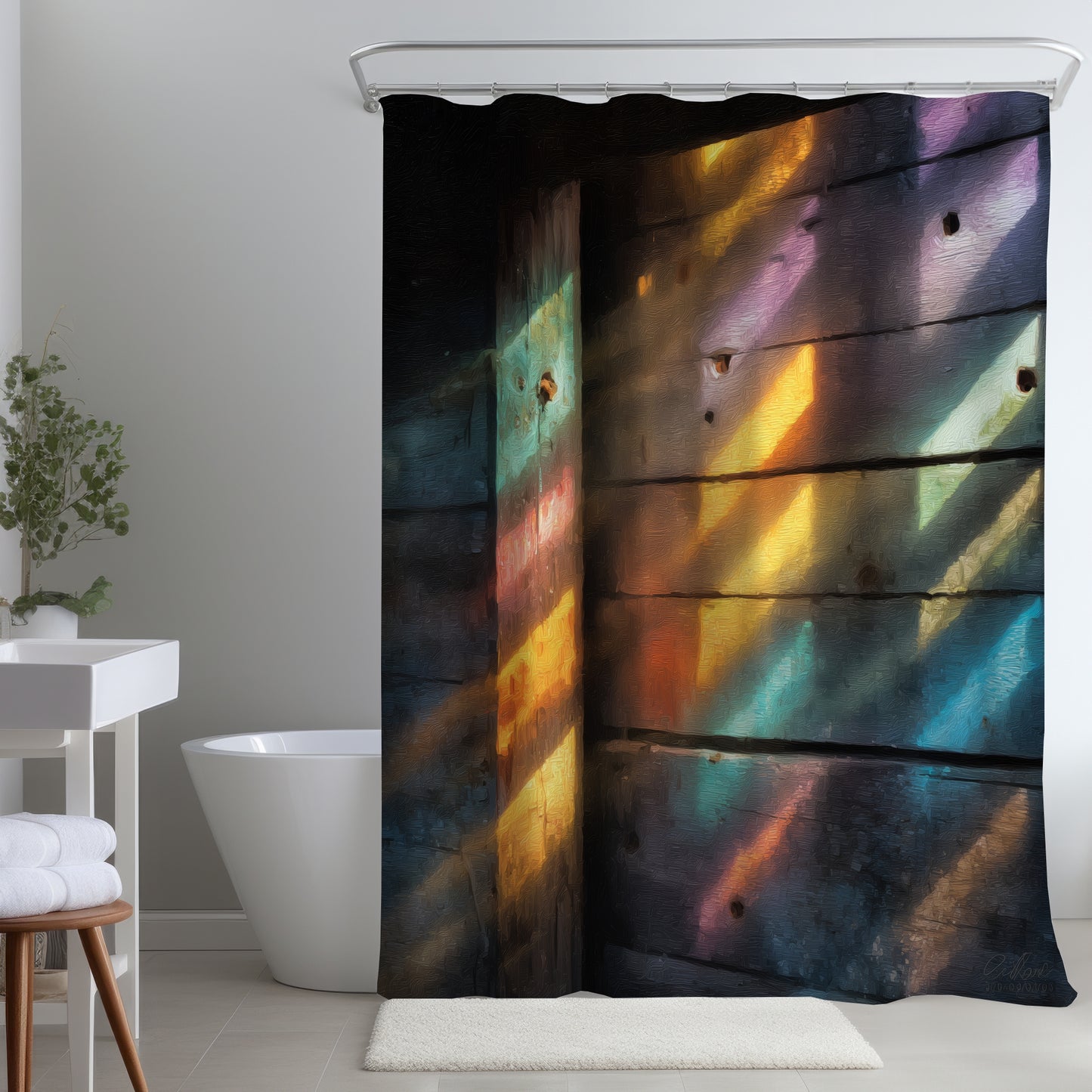 Rideau de douche à reflets arc-en-ciel - Accessoire de décoration intérieure vibrant