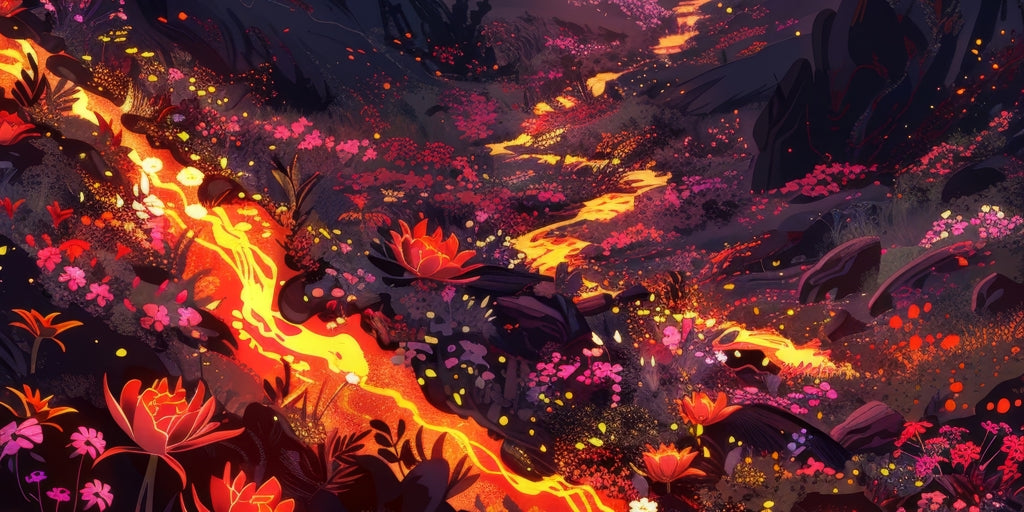Bloom and eruption - Framed Canvas - Print on demand