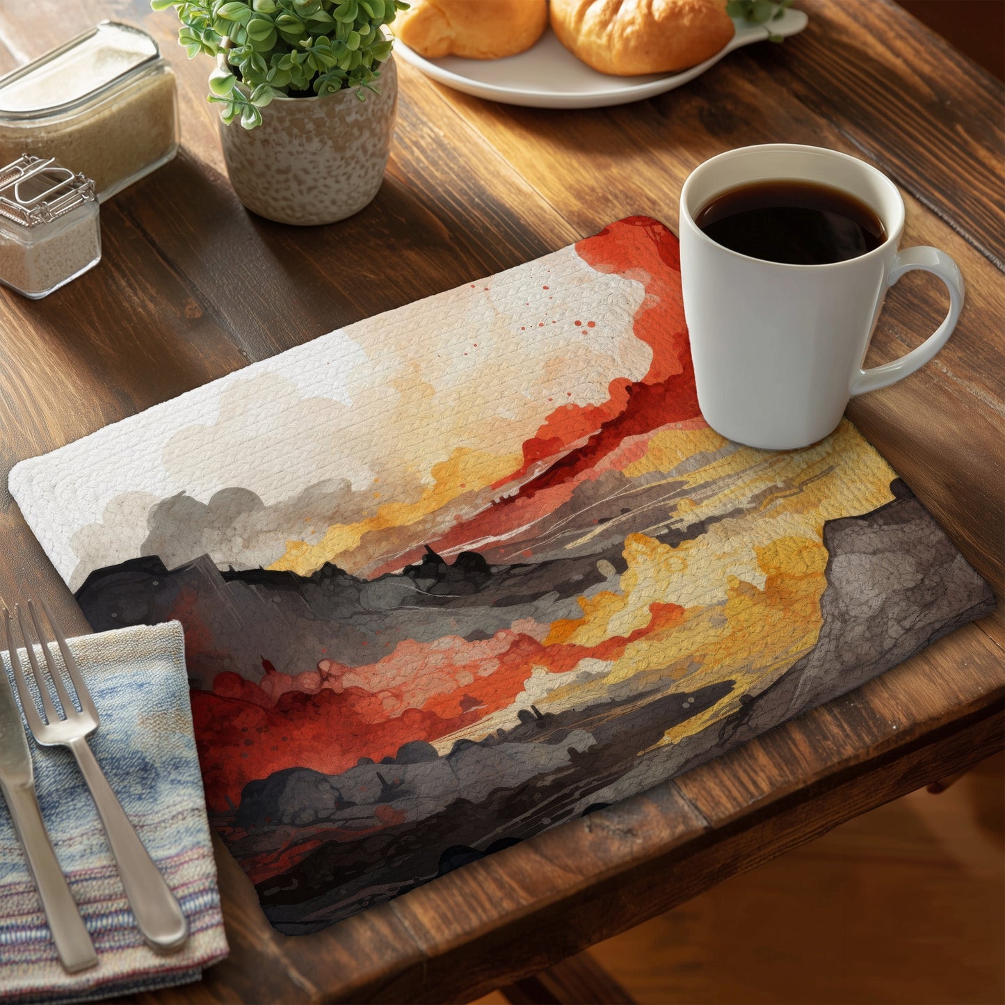 Set de table tressé en polyester Scolding Land pour la décoration intérieure